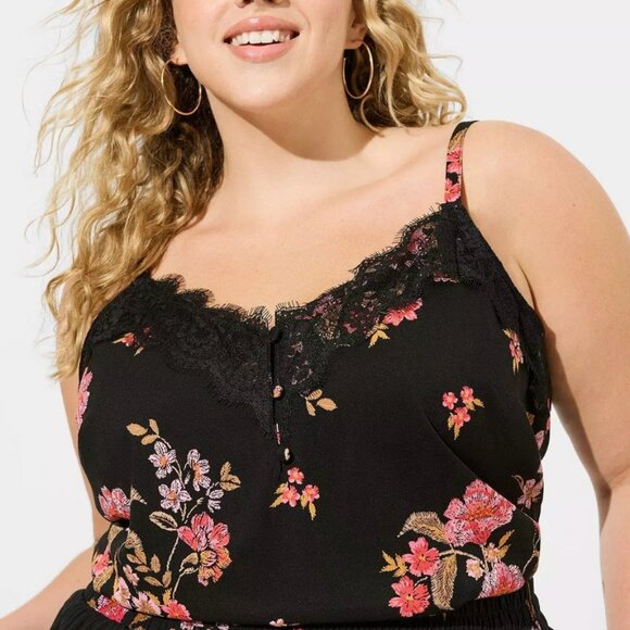 Torrid Ava Stretch Challis Lace Trim Cami Trompe loel floral NWT - Picture 3 of 4
